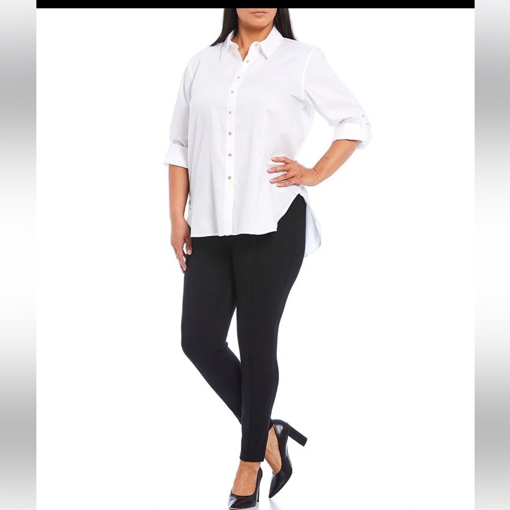 New! Calvin klein plus size 3X white roll tab long sleeve non iron cotton shirt.